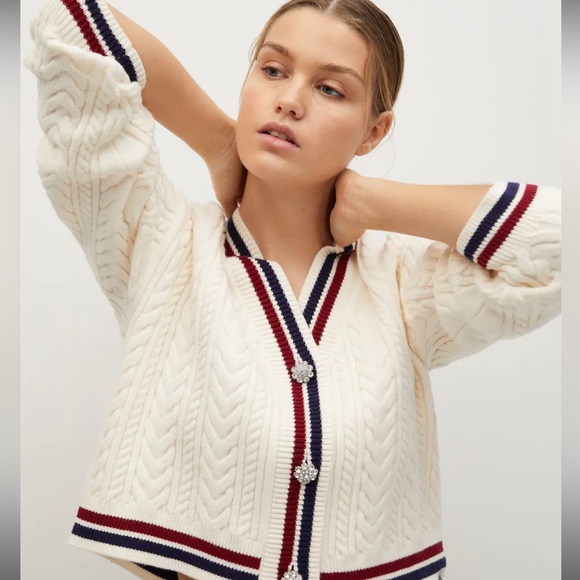 Mango jewel button cricket cardigan in white - S - Picture 8 of 12